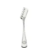 Silver spaghetti tongs with seashell details, elongated curved handle, polished reflective finish, and slotted gripping head.