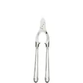Silver champagne tongs with fluted handles and ridged grips are centered on a white background, showcasing a symmetrical, polished metal design.
