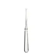 Silver lobster fork with slender handle, rounded base, and three angled tines, polished reflective sterling silver surface on white background.