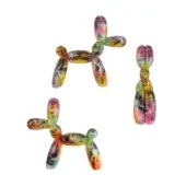 Balloon dog sculptures, multi-colored spray paint, abstract graffiti aesthetic with “24h le mans” text, glossy resin or vinyl material.
