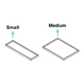 Silver rectangular trays, small and medium sizes, with raised frames and flat surfaces, displayed on a white background.