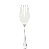Fish server fork, polished silver-tone, with three curved tines and teardrop handle against a white backdrop.