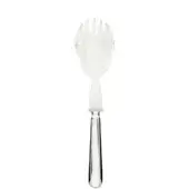 Silver serving fork with transparent plexiglass bowl, broad tines, slender handle marked “Zwilling”, polished metal finish, studio shot.