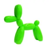 Balloon dog sculpture, glossy green finish, standing pose with elongated features, Juliarte unicolor design on white background.