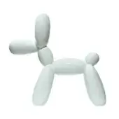 Balloon dog sculpture, white ceramic, elongated form with rounded head and floppy ears, glossy unicolor finish by Juliarte.