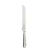 Stainless steel bread knife with serrated blade, curved tip, and ribbed handle; ZWILLING logo visible on polished metal surface.