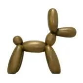 Bronze balloon dog sculpture by Juliarte, polished metallic finish, rounded form, standing pose with tilted head.