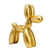 Gold-plated balloon dog sculpture by Juliarte, featuring a twisted canine form with elongated ears and a textured metallic finish.