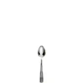 Silver coffee spoon with oval bowl and ridged handle, displayed on white background with polished reflective surface.