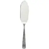 Silver fish server knife with curved blade and ribbed handle, studio shot on white background, polished metal finish.