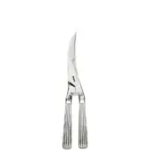 Poultry sheers with stainless steel blades, silvery metallic finish, ribbed handles, and a central pivot for ergonomic cutting.
