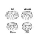 Spherical decorative objects, white line art pattern, interlocking angular shapes in grid layout, size gradient from big to mini.