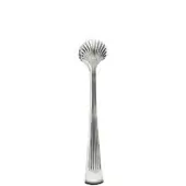 Silver ice tongs with ridged shaft and floral head, polished metallic finish, studio product shot on white background.