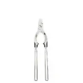 Champagne tongs, polished stainless steel, slender handles with ridged circular grip and symmetrical design for cork removal.