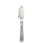 Stainless steel lemon peeler with rectangular blade, curved edge, ribbed handle, and NYCK branding, shown in a studio product shot.