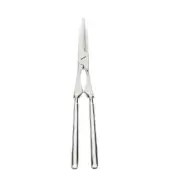 Stainless steel lobster tongs with curved handles and ridged texture, centered on a white background, displaying a polished, reflective sheen.