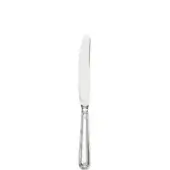 Silver fruit knife with curved blade, fluted handle, and polished finish against a white backdrop.