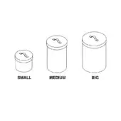 Paper bins set, cylindrical shape, matte finish, labeled small, medium, big, with curved line pattern lids, arranged on white background.
