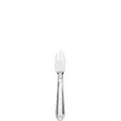 Silver parmesan fork, sterling silver, three-pronged tip with fluted handle and shell-shaped base, polished reflective finish.