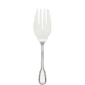 Silver fish server fork with three curved tines, slender handle, and raised ridge detail, polished metal finish.