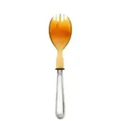 Serving spoon with natural horn bowl and silver-toned handle, featuring fluted detailing and a polished, reflective surface against a white backdrop.