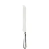 Bread knife, polished silver, traditional design with fluted handle and serrated blade; Zwilling J.A. Henckels branding visible along length.