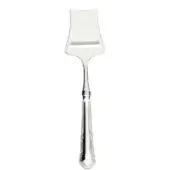 Parmesan cheese slicer, silver metal, rectangular blade with fluted handle and polished finish displayed on a white background.