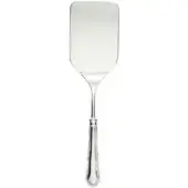 Stainless steel lasagna server, rectangular blade, fluted stem, ornate handle with raised ring detail, polished reflective finish.