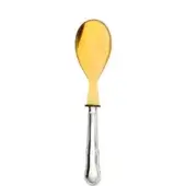 Serving spoon, natural horn bowl, silver-toned fluted handle, polished finish, teardrop end, seamless transition, luxury utensil, white background.