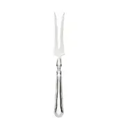 Silver carving fork with elongated handle, vertical ridges, and sharply pointed tines, displayed on a white background.