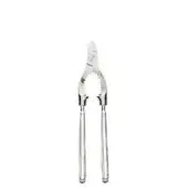Champagne tongs, polished stainless steel, elongated handles with ridged grip and angled V-shaped tips, symmetrical design.