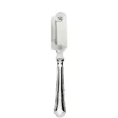 Silver lemon peeler with fluted handle and stainless steel blade, featuring NOX branding and a circular emblem detail.