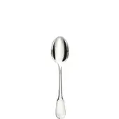 Silver fruit spoon with oval bowl and curved handle, polished reflective surface, presented on a white background.
