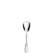 Silver ice cream spoon, oval bowl, slender handle, polished sheen, minimalist design, studio lighting, reflective surface, classic silverware.
