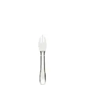 Silver parmesan fork, polished steel, three-tine design with etched shaft and teardrop handle, Dudson branding visible.
