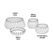 Woven baskets, black and white, layered oval and round shapes with segmented texture, studio product shot on white background.