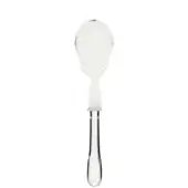 Serving spoon with clear plexiglass rectangular bowl and polished silver tapered handle, connected by a black accent piece.