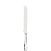 Stainless steel bread knife with serrated blade, polished finish, and silver-toned metal handle, displaying “Zwilling J.A. Henckels” inscription.