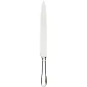 Carving knife with silver-toned handle, slender blade, and flared bolster, displayed on a white background with even lighting.