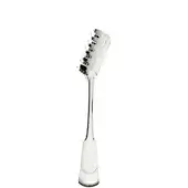 Silver spaghetti tongs with zig-zag stainless steel blades and tapered handles displayed on a white background in studio lighting.