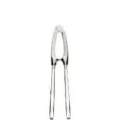 Stainless steel nut cracker, elongated design, ridged head marked “INOX”, polished finish, minimalist kitchen tool, white background.