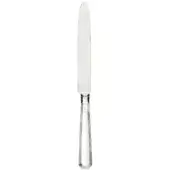 Silver table knife with polished metal blade, rectangular handle, and subtle vertical fluting, studio product shot.
