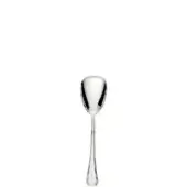 Silver ice cream spoon, oval bowl, slender handle, polished metal, minimalist design, white background, diffused lighting.