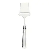 Silver parmesan slicer with rectangular blade, curved neck, and fluted handle, displayed on a white background in studio lighting.