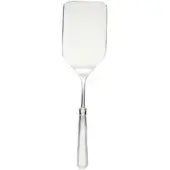 Silver lasagna server, rectangular blade, tapered handle with vertical fluting, polished metallic sheen, studio product shot.