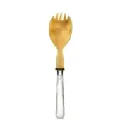 Serving fork with natural horn bowl and silver-toned metal handle, featuring curved tines and a polished, rectangular design.