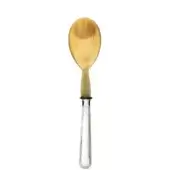 Serving spoon with horn bowl and silver handle, featuring a tapered shape and stepped design, displayed on a white background.