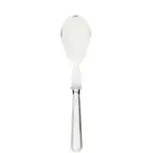 Serving spoon with clear plexiglass bowl and silver-toned ribbed handle, marked “Wallace”, against a white backdrop, polished finish.
