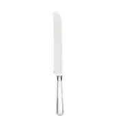 Stainless steel bread knife with serrated blade, elongated handle, polished finish, and subtle ZWILLING etching against a white backdrop.