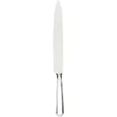 Carving knife with polished stainless steel blade, silver metal shaft, and geometric handle, centered on white background.